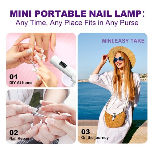 Mini UV Light for Nails，Handheld LED Flash Cure Lamp for Gel X Polish, Portable Uv Pen Light for Single Finger,Nail Curing Lamp with Stand for Starter Salon DIY or Home Manicure (White) (white, Mini)