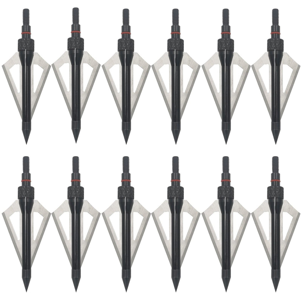 LeeMui Hunting Broadheads 12PK 100 Grains Screw-in Arrow Archery 3 Blades Hunting Heads Arrow Tips Compatible with Crossbow and Compound Bow + 1 PK Broadhead Storage Case (Black)