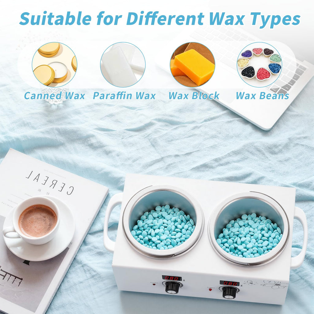 Double Wax Warmer for Hair Removal, Yofuly Professional Large Wax Heater Machine with Silicone Pot Liners, Digital Women Home Self Waxing Kit for Facial Skin Body Spa