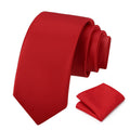 PenSee Men's Red Tie Set Solid Pure Color 3.15" (8CM) Classic Formal Plain Necktie and Pocket Square Set Red Ties For Men