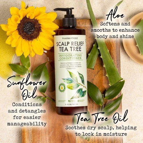PHARM TO TABLE Tea Tree Conditioner - Soothing Scalp Relief & Hair Detangler | 16.2oz, Infused with Natural Oils