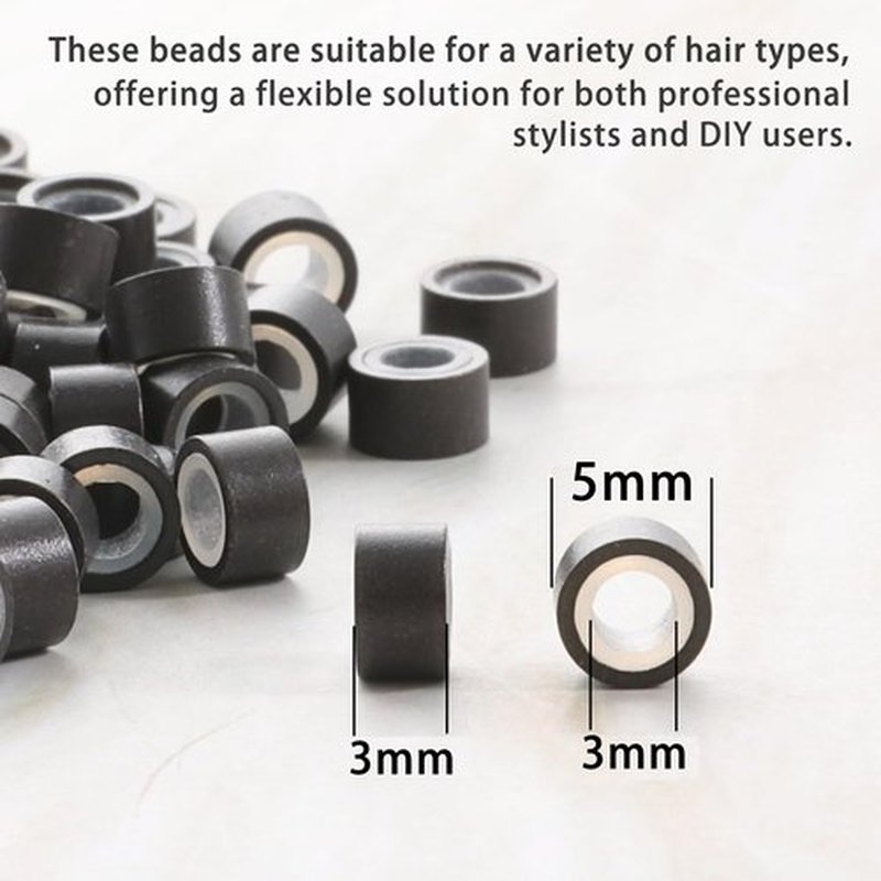 1500Pcs Silicone Beads for Hair Extensions, 3Colors 5mm Silicone Lined Beads Microlink Rings Hair Extensions Tool (Brown-Black-Blonde)