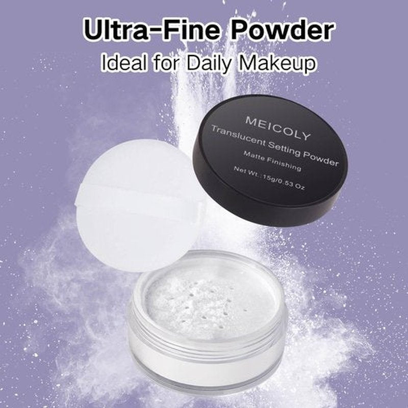 MEICOLY Talc-Free Setting Powder with Sifter,Long Lasting Loose Face Powder,Translucent Powder Colorset Powder,Matte Finishing White Face Paint Setting Powder for Halloween SFX Makeup,Oil Control