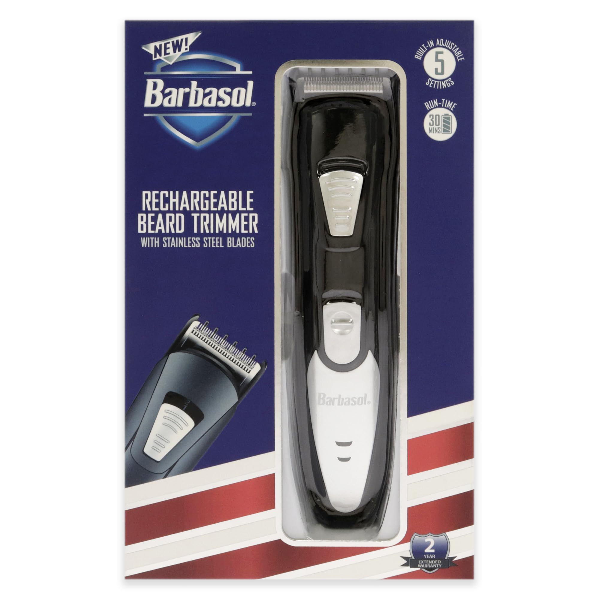 Barbasol Rechargeable Electric Beard Trimmer with Stainless Steel Blades and Adjustable Settings