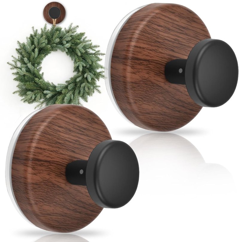 Walnut Suction Cup Wreath Hanger - No Drill Hook for Year-Round Decor | 2 Pack