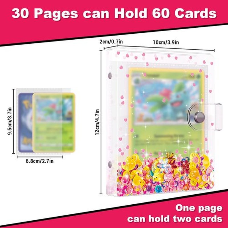 Skiennix Transparent Pink Card Binder - Cute Trading Card Holder for Kids | Holds 60 Cards, Perfect Gift for Ages 3-10
