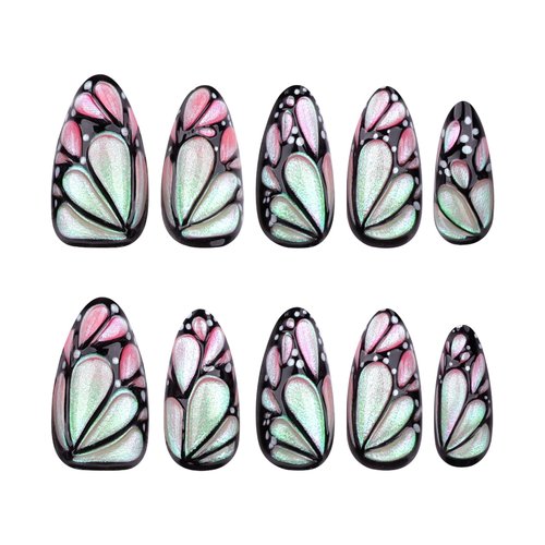 Almond Press on Nails,Short Fake Nails Almond Shape with Butterfly Designs Acrylic False Nails 3D Nails Press Ons Glue on Nail 24pcs for Girl