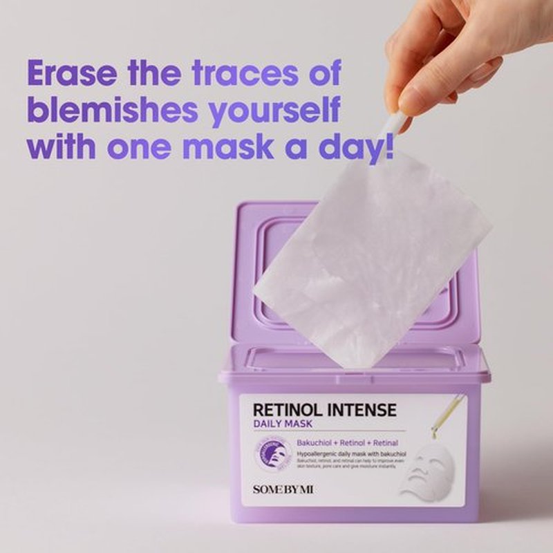 SOME BY MI Retinol Intense Daily Mask - 30 Sheets, 11.8Oz - Mild Korean Retinol Vegan Face Sheet Mask for Glass Skin Routine - Skin Texture, Elasticity and Aging Sign Care - Korean Skin Care