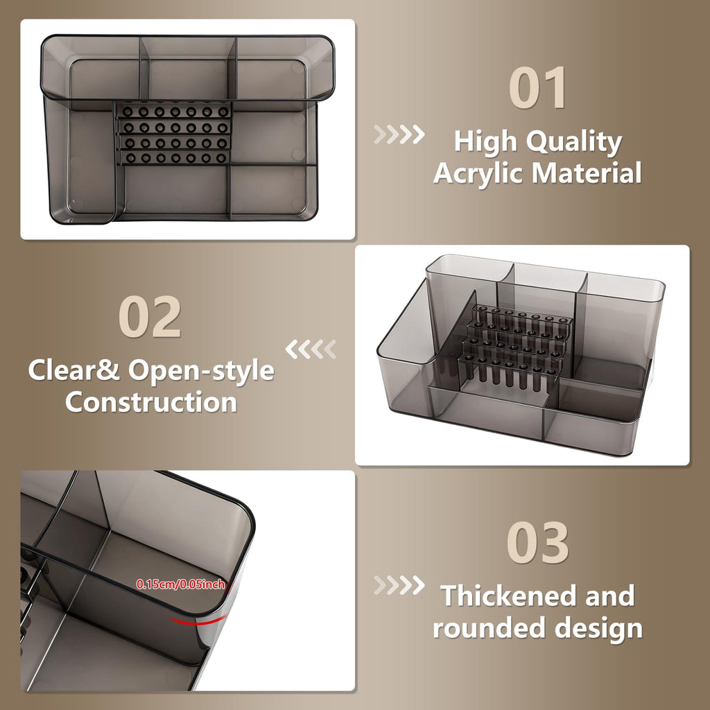 YINGJEE Nail Drill Holder & 28 Holes Nail Drill Bits Holder, Transparent Acrylic Nail Drill Machine Storage Box, Professional Nail Drill Organizer Case for Manicure tools (Gray)