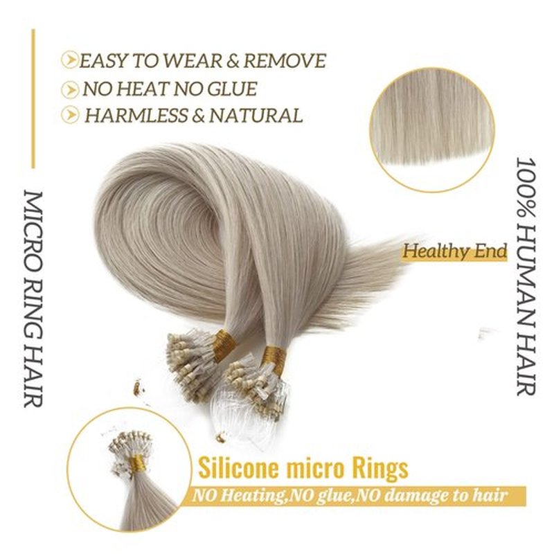 Straight Real Hair Extensions Micro Loop Ice white Human Hair Ice White Blonde Hair Extensions Mciro Links Remy Human Hair 50 Grams Micro Beaded Hair Extensions for White Women