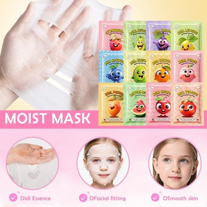 12 Pack Fruit Kids Face Mask, Stocking Stuffers, Skin Care for Kids, Face Mask for Kids, Kids Face Masks Spa, Spa Party Supplies for Girls, Facial Mask Skincare Gifts Set, Nourish for All Skin Types