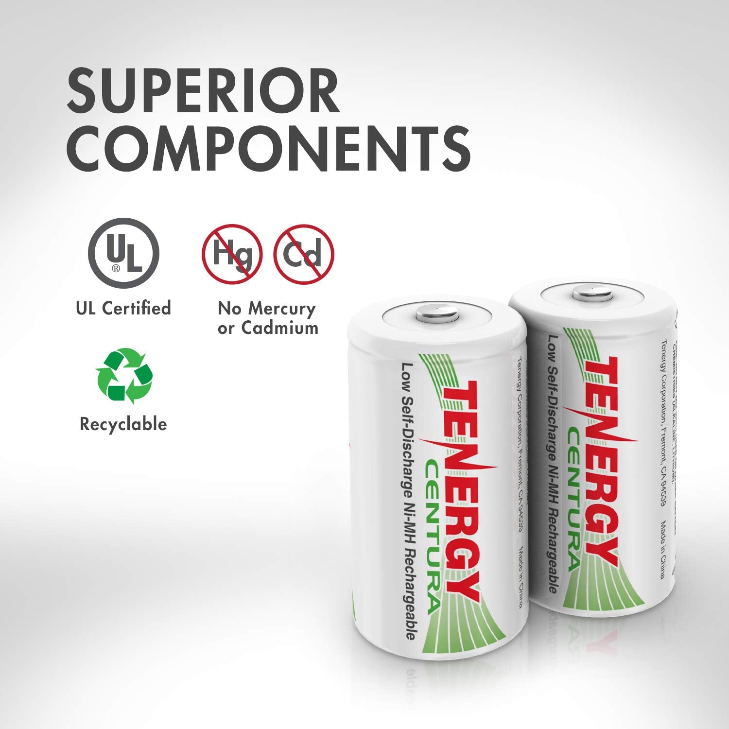 Tenergy Centura 8-Pack C Rechargeable Batteries: 4000mAh Low Self-Discharge NiMH Cells – Pre-Charged and Ready-to-Use for Flashlights and Household Electronics