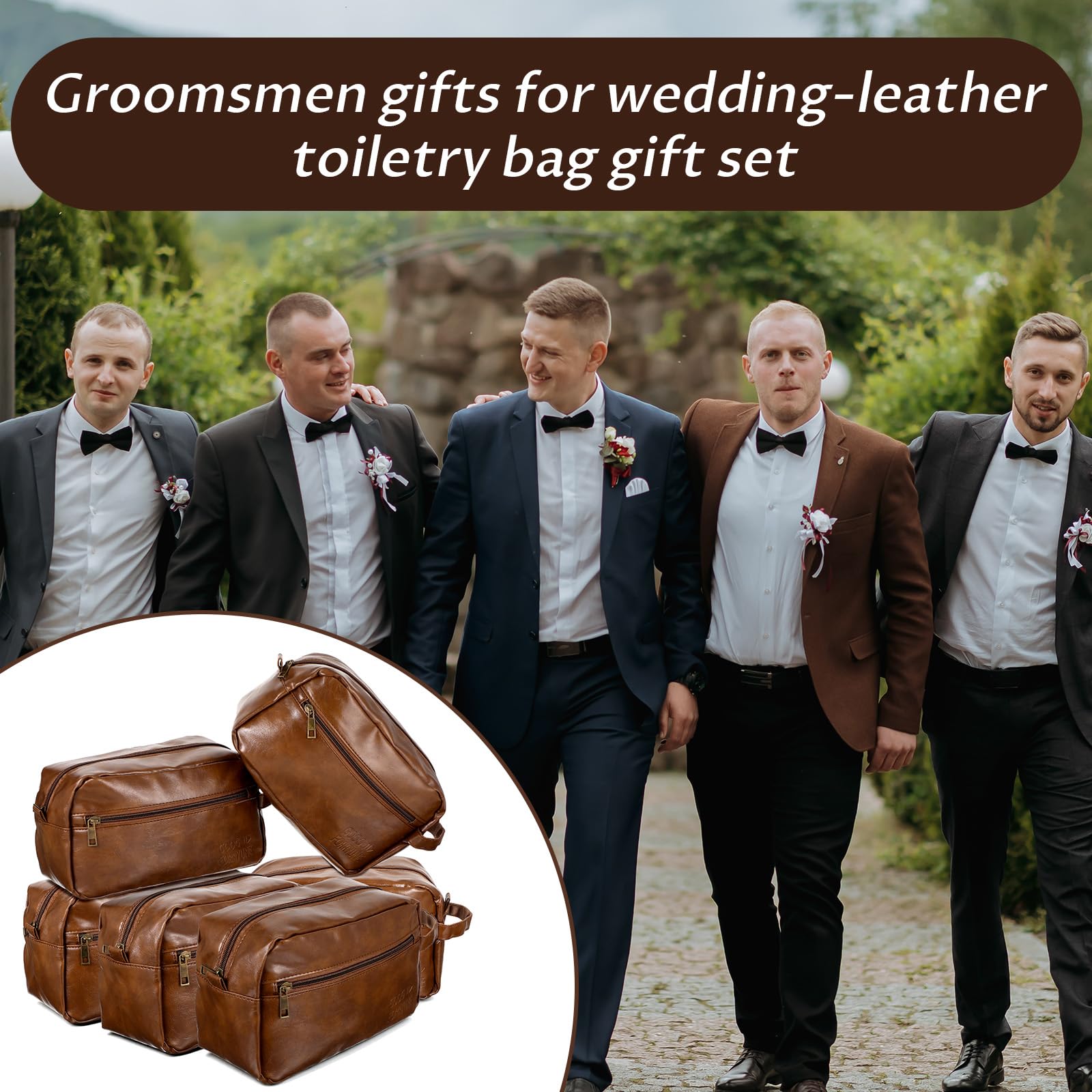 MBAIYO 6 Pcs Toiletry Bags for Men, Groomsmen Gifts Men's Toiletry Bag Travel Shaving Kit Wedding Proposal Gift for Groomsmen Bachelor Party Favors (Brown)