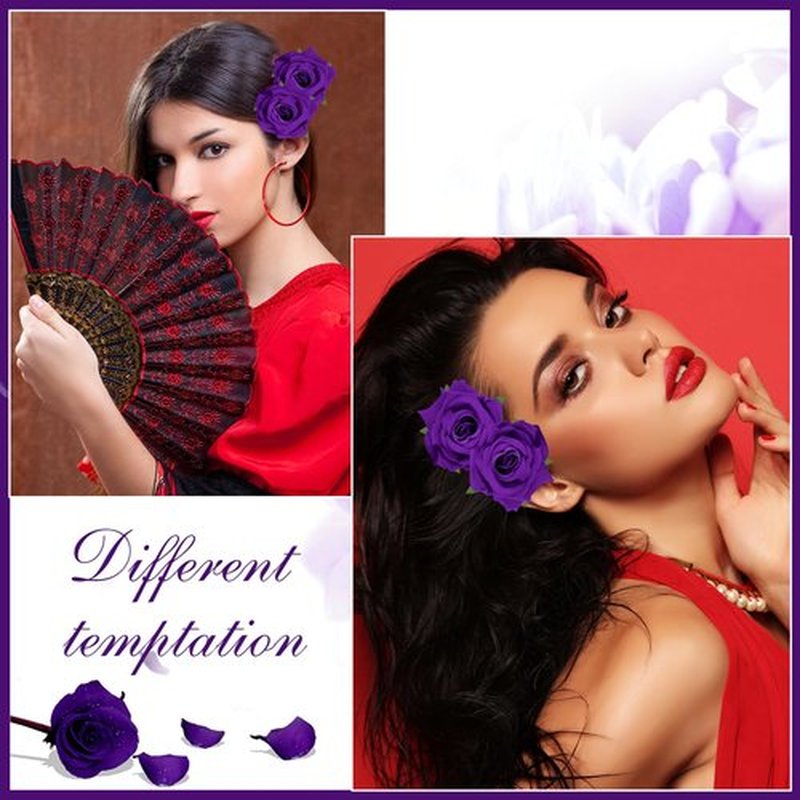 Batiyeer 24 Pcs Flower Hair Clips Rose Brooch Floral Hairpins 2.8" Flowers Hair Clips Headpieces Accessories for Flamenco Dancer Women Bridal Bridesmaid Wedding Party Violet Day Irish Festival(Purple)