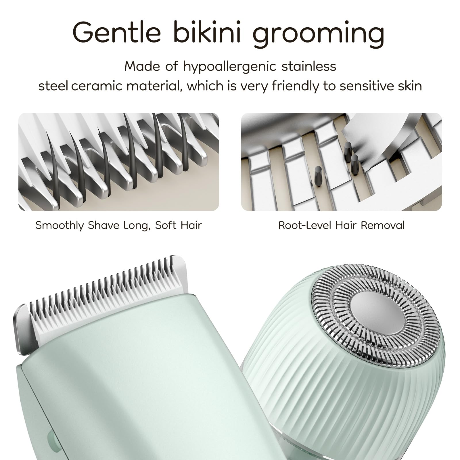knvovno Electric Bikini Trimmer for Women - Body Hair Razor, Sage Green