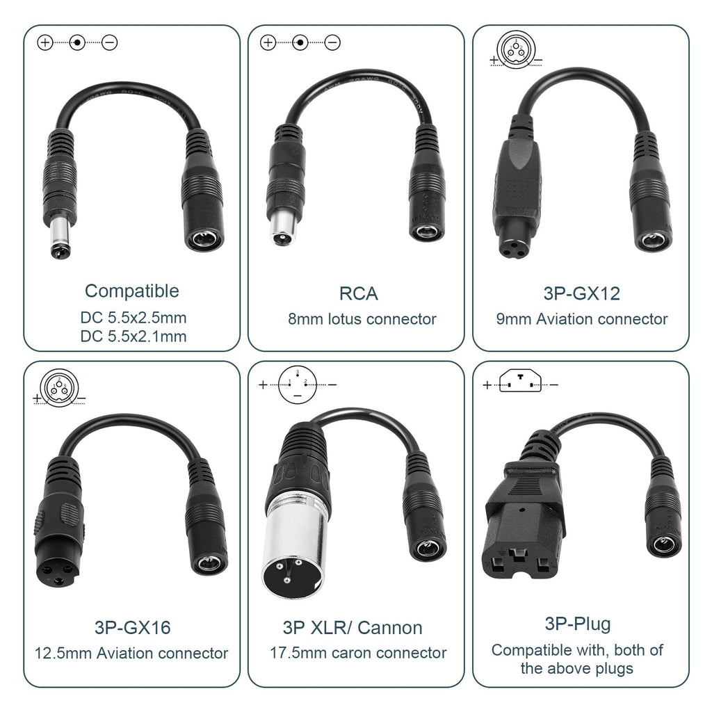 42V 2A Electric Scooter Charger Universal Replacement with 7 Plugs, Compatible with GOTRAX/Jetson/Voyage Charger for 36V 10S Li-ion Battery.
