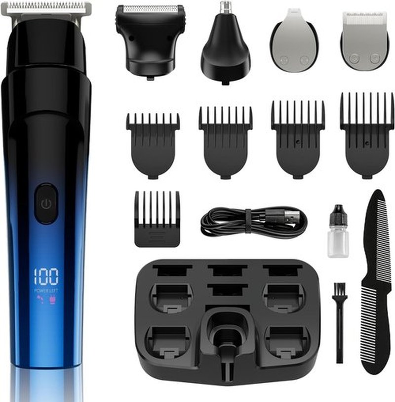 Skiennix Beard Trimmer - 5-in-1 Cordless Hair Clipper Kit with Waterproof Design & Precision Grooming (Blue)