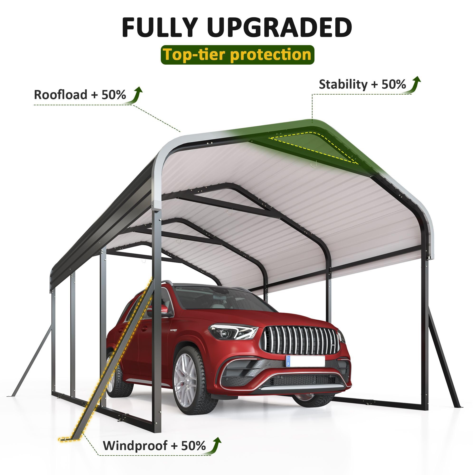 DAUSOLA 12x20 FT Metal Carport, Heavy Duty Carports Canopy with Updated Enhanced Base and Roof for All-Weather Use, Outdoor Galvanized Car Shelter, Car Port Garage for Car, Boats and Tractors, Grey