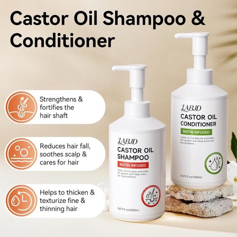 Castor Oil Shampoo & Conditioner Set - Strengthen & Cleanse Thin Hair | Sulfate-Free, 16.9 FL Oz