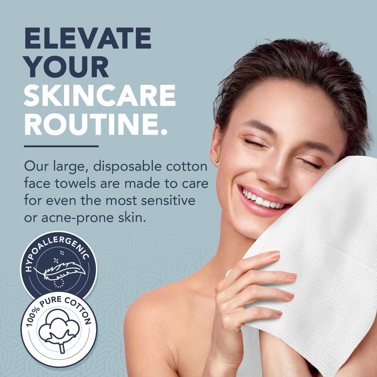 DERMACOTTON X-Large Cotton Disposable Face Towels – 100 Count Extra Large Disposable Wash Cloths for Face Washing, Makeup Removal & Acne Care | Ultra Soft, Hypoallergenic & Fragrance-Free