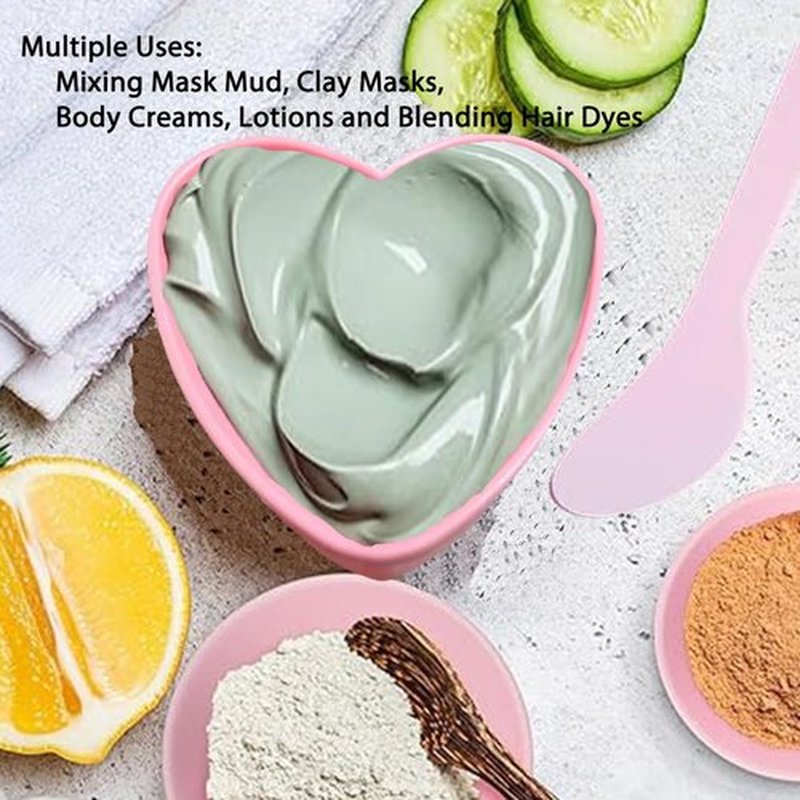 icyhey 15 Pairs Pink Heart-shaped Plastic Facial Mask Mixing Bowls Set with Spatulas - DIY Skincare Mixing Tool Kit, Mud Masks, Home Salon, and Beauty Salon Use, Face Mask Applicator Tool(15Pcs)