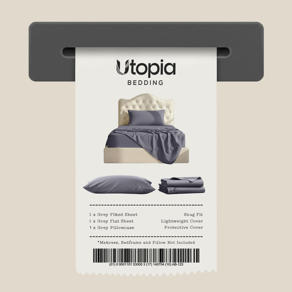 Twin Size Sheet Set – 3 Piece Bed Sheets, Soft and Breathable Microfiber, Includes 1 Fitted Sheet, 1 Flat Sheet and 1 Pillowcase – Oeko Tex (Grey)