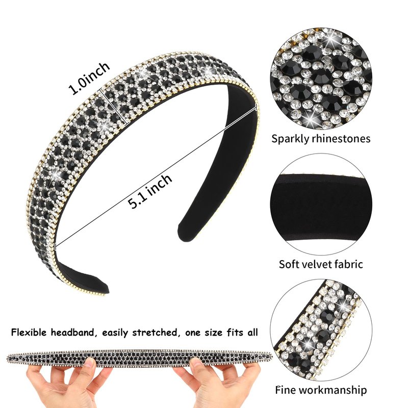 Wecoe 4 Pack Rhinestone Headbands Women Fashion Glitter Sparkly Diamond Headbands Flower Girls Back to School Prom Hair Accessories Women Girls Birthday Gift (Silver, Pink, Coffee, Black)