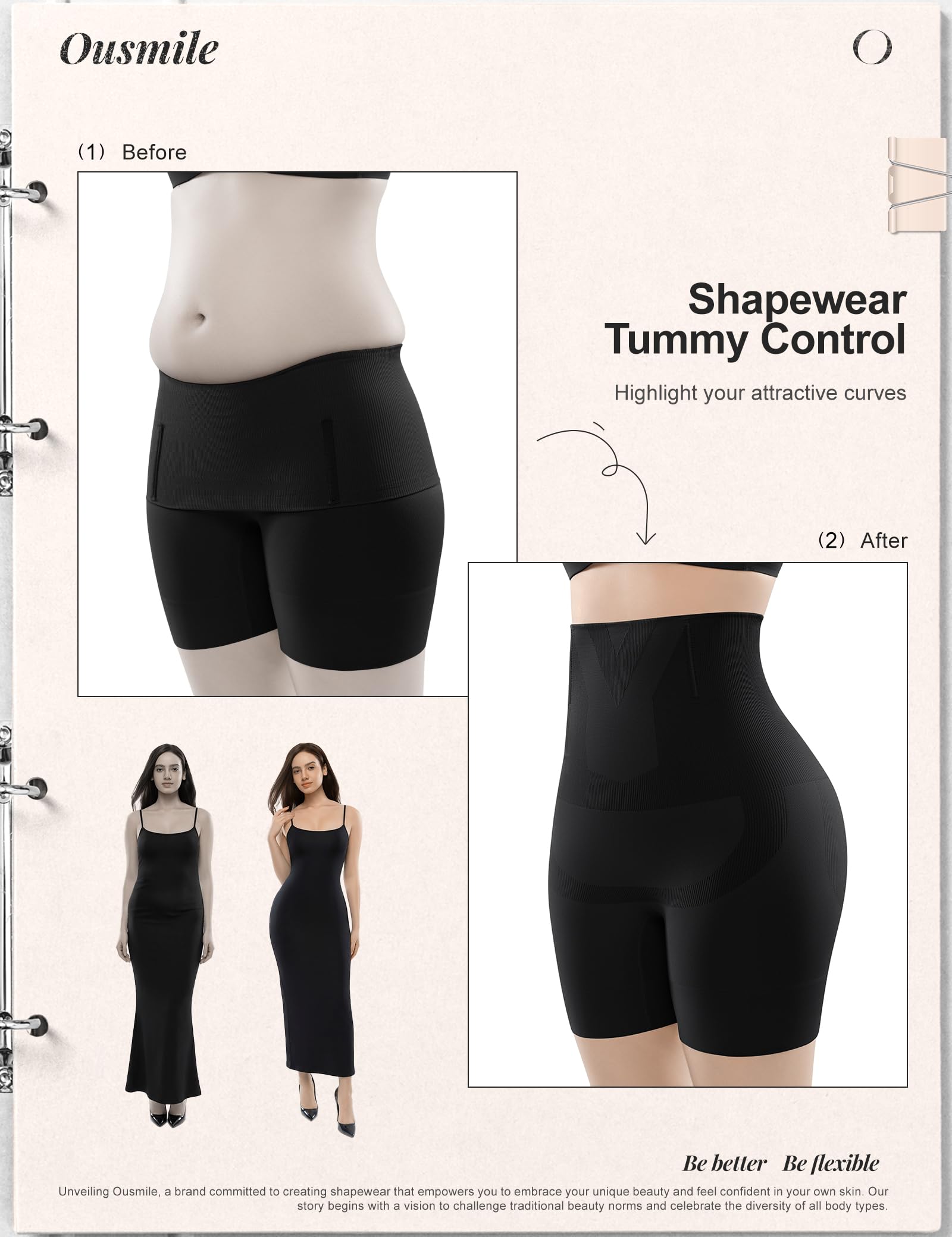 Ousmile Shapewear Tummy Control High Waist Shapewear for Women Girdle Thigh Slimmer & Seamless Shapewear Shorts