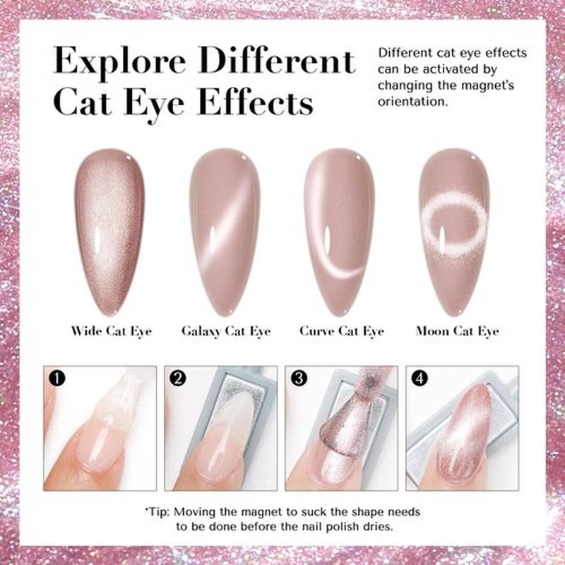 AZUREBEAUTY Cat Eye Nail Polish no Gel Fast Drying Pink Shimmer 2 Colors 10ml Natural Nail Lacquer High Shine DIY Salon Home Women Gifts