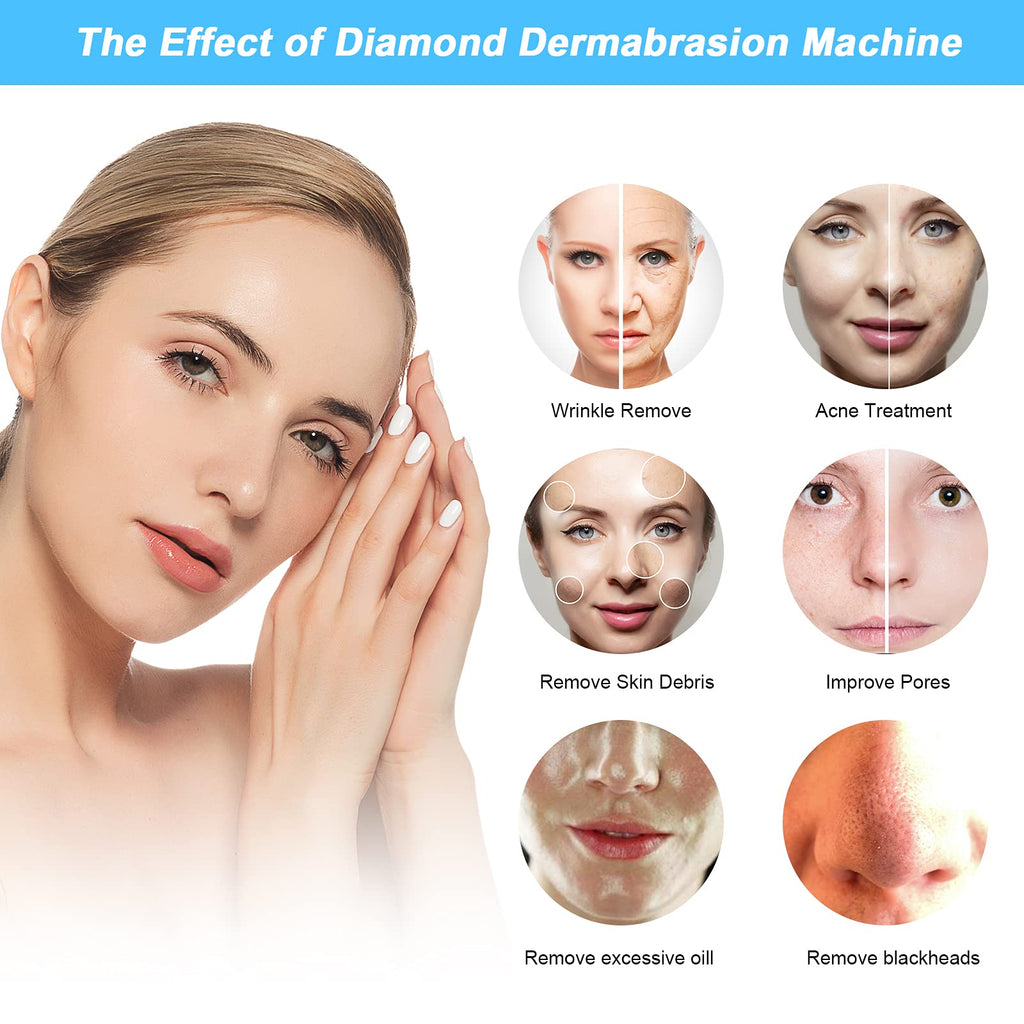 2 in 1 Diamond Microdermabrasion Machine Professional Blackhead Removal Equipment, 65-68cmHg Suction Power Professional Dermabrasion Facial Skin Care Massager for Home Salon Use with 300 Cotton Filter