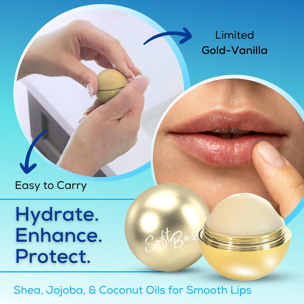 AlignerOff SoftBeso Lip Balm Gold-Vanilla Flavor - Moisturizing Lip Balm Ball for Beautiful, Soft Lips - For Dry & Chapped Lips – Ideal Present for Men & Women – Ideal for Gifting