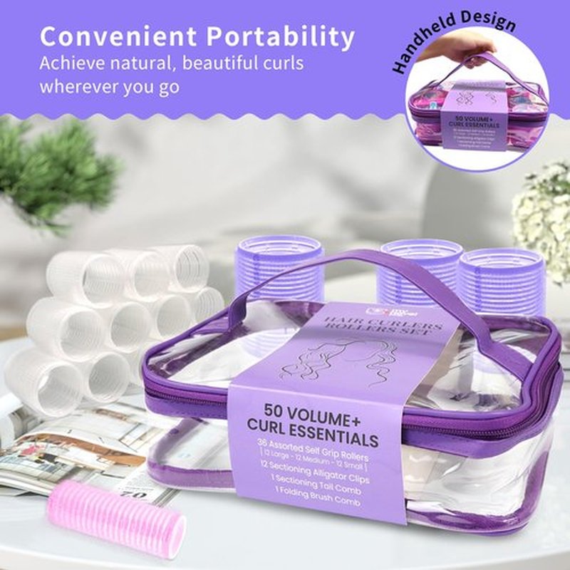 my novel things Hair Rollers Large Small 50PCS Set, 36PC Large Medium Hair Rollers for Volume Curlers with 12PC Clips 1 Tail Comb 1 Folding Comb for Short Medium Blowout Look Long Hair Gift for Women