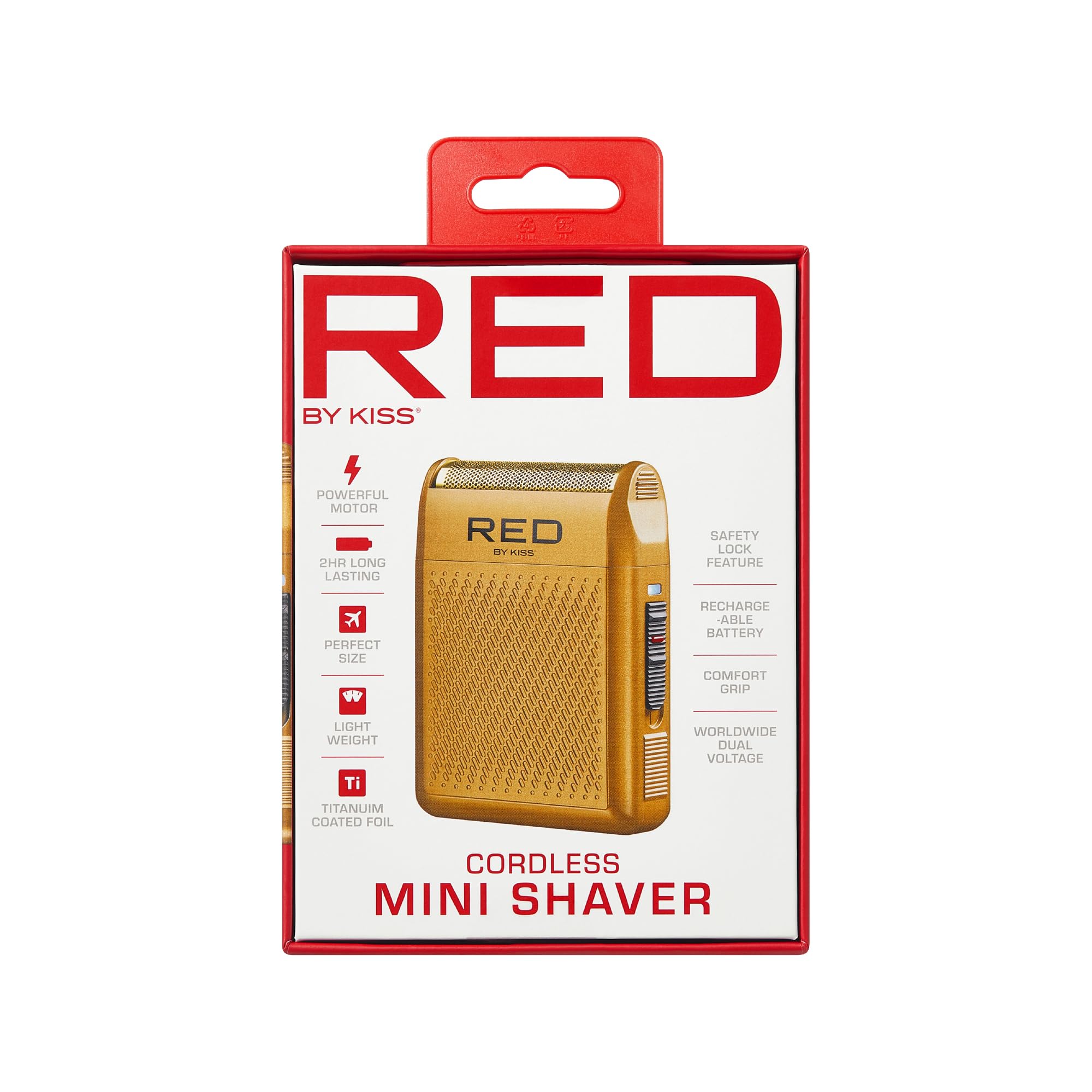 RED by Kiss Cordless Mini Shaver for Men, Compact High-Precision, Quick USB-C Charging, Non-Slip Grip, Long-Lasting Battery, Travel-Friendly Design, Powerful Motor for Efficient Shaving (Gold)