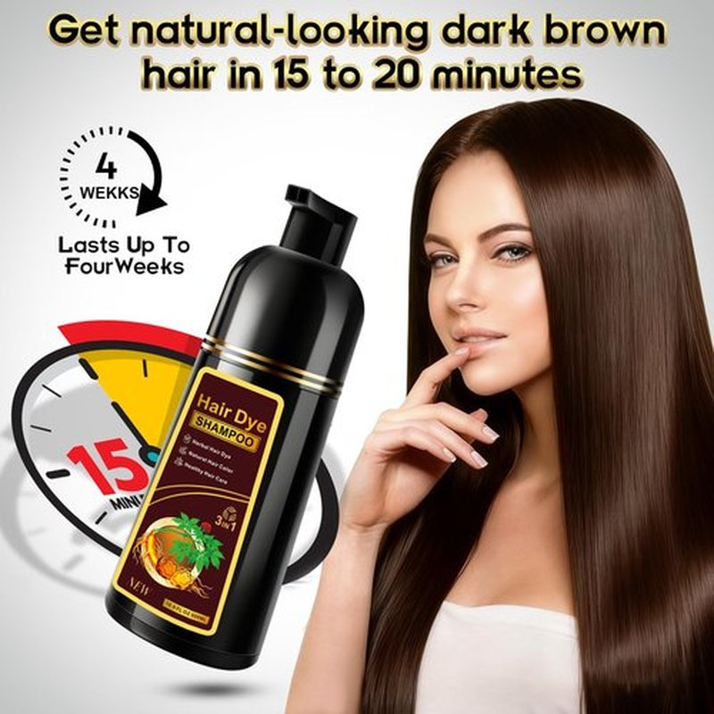 Dark Brown Hair Dye Shampoo 3 in 1 for Gray Hair, Herbal Ingredients Natural Color Shampoo Hair Dye for Women Men
