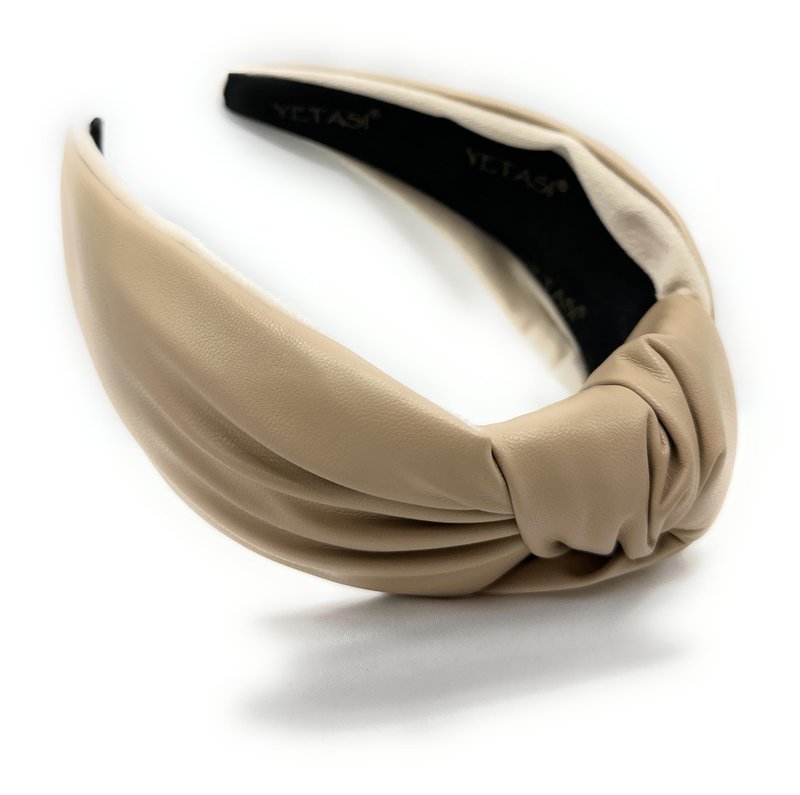YETASI Chunky Ivory 2.5 Inches Knot Headbands for Women, Trendy Beige Head bands for Women's Hair Leather Knotted Headband for Women is a Top Knot Womens Head band Fashion Designer Girl