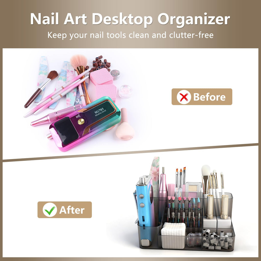 YINGJEE Nail Drill Holder & 28 Holes Nail Drill Bits Holder, Transparent Acrylic Nail Drill Machine Storage Box, Professional Nail Drill Organizer Case for Manicure tools (Gray)