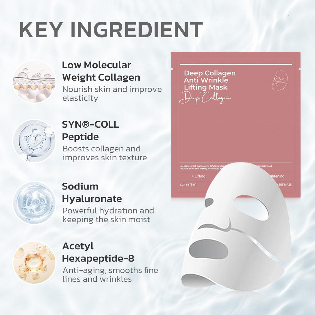 GNJOY Collagen Face Mask Deep Anti Wrinkle Lifting Hydrating Overnight Masks 38g x 4ea, Tightening, Moisturizing, Pore Minimizing, Skin Care Mask