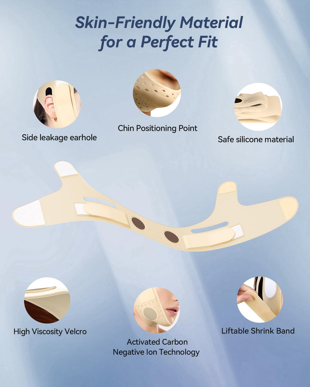 Reusable V Line Silicone Face Strap, Soft Silicone Chin Strap for Women 23-27 Inches (Nude) 01