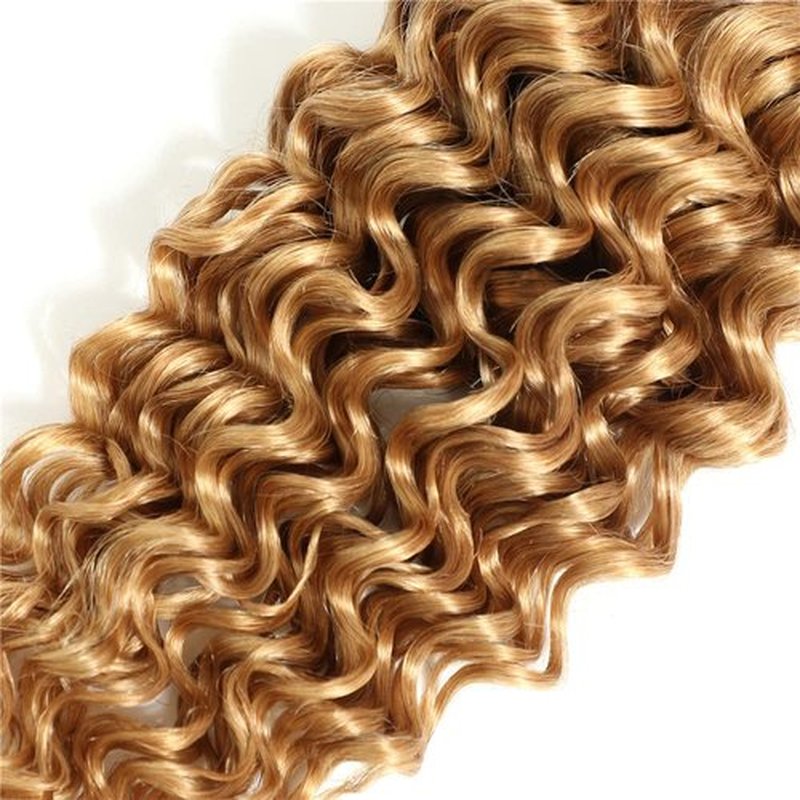 Color 27 Deep Wave Bundles Honey Blonde Human Hair 3 Bundles Brazilian 100% Unprocessed Virgin Extensions Double Weft Bundle 14 16 18 Inch