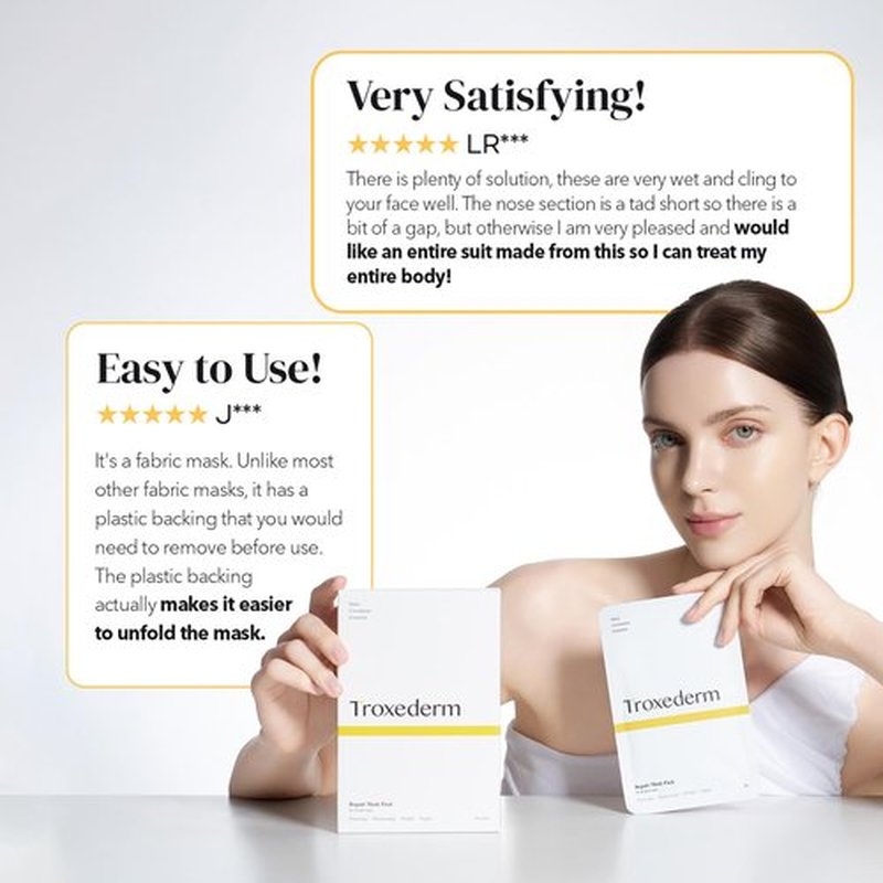 TROXEDERM Repair Facial Mask Set – Korean Moisturizing Sheet Mask with Niacinamide, Troxerutin & Adenosine, Hydrating Face Mask for Barrier Care, Radiant Skin & Daily K-Beauty Self Care, Pack of 5