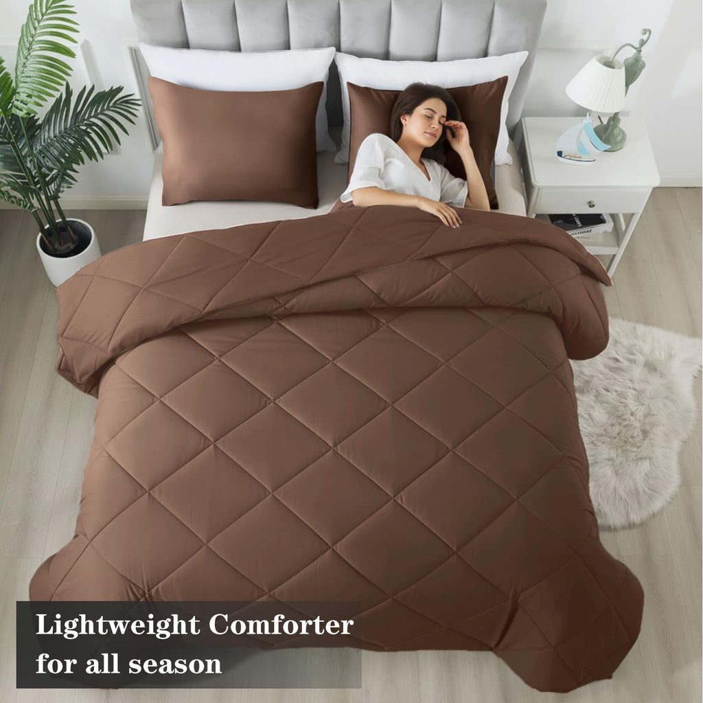 SUVAMJAM 3-Piece King Comforter Set,All-Season,Soft & Hypoallergenic &Breathable Bedding,Polyester Quilted,Down Alternative(Comforter*1 & Pillowcases*2),Chocolate