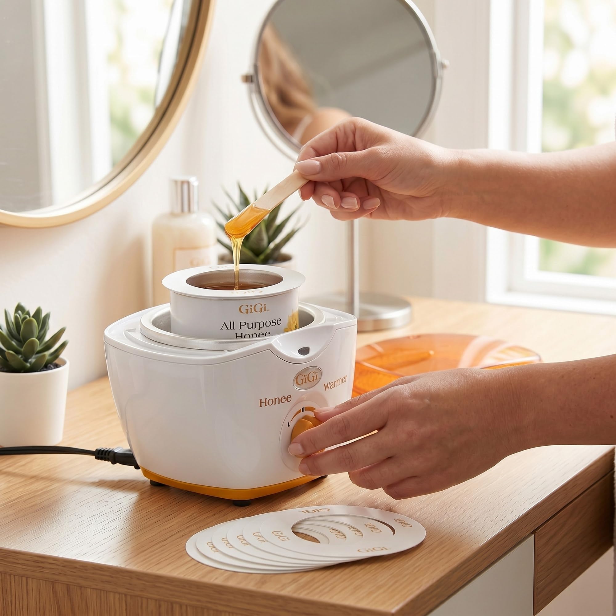 GiGi Wax Warmer for Hair Removal, Face and Body Depilatory Kit with All-Purpose Honee Wax and 10 Collars, Adjustable Temperature, 14 oz