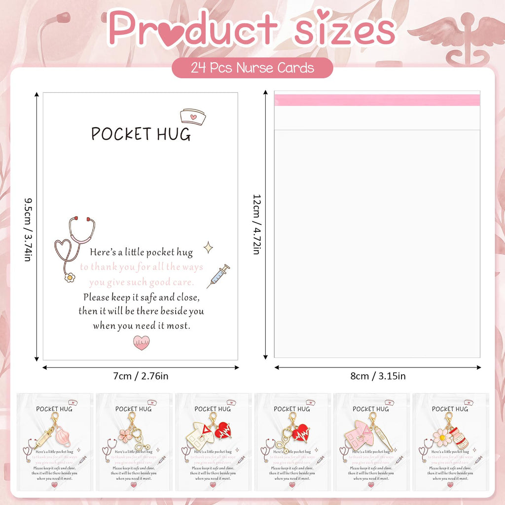 Kenning 24 Pack Nurse Pocket Hug Keychains with Cards and Gift Bags Bulk Stethoscope Hug Tokens Appreciation Gifts for Nurses Doctors Healthcare Workers Inspirational Thank You Gifts Hospital Staff