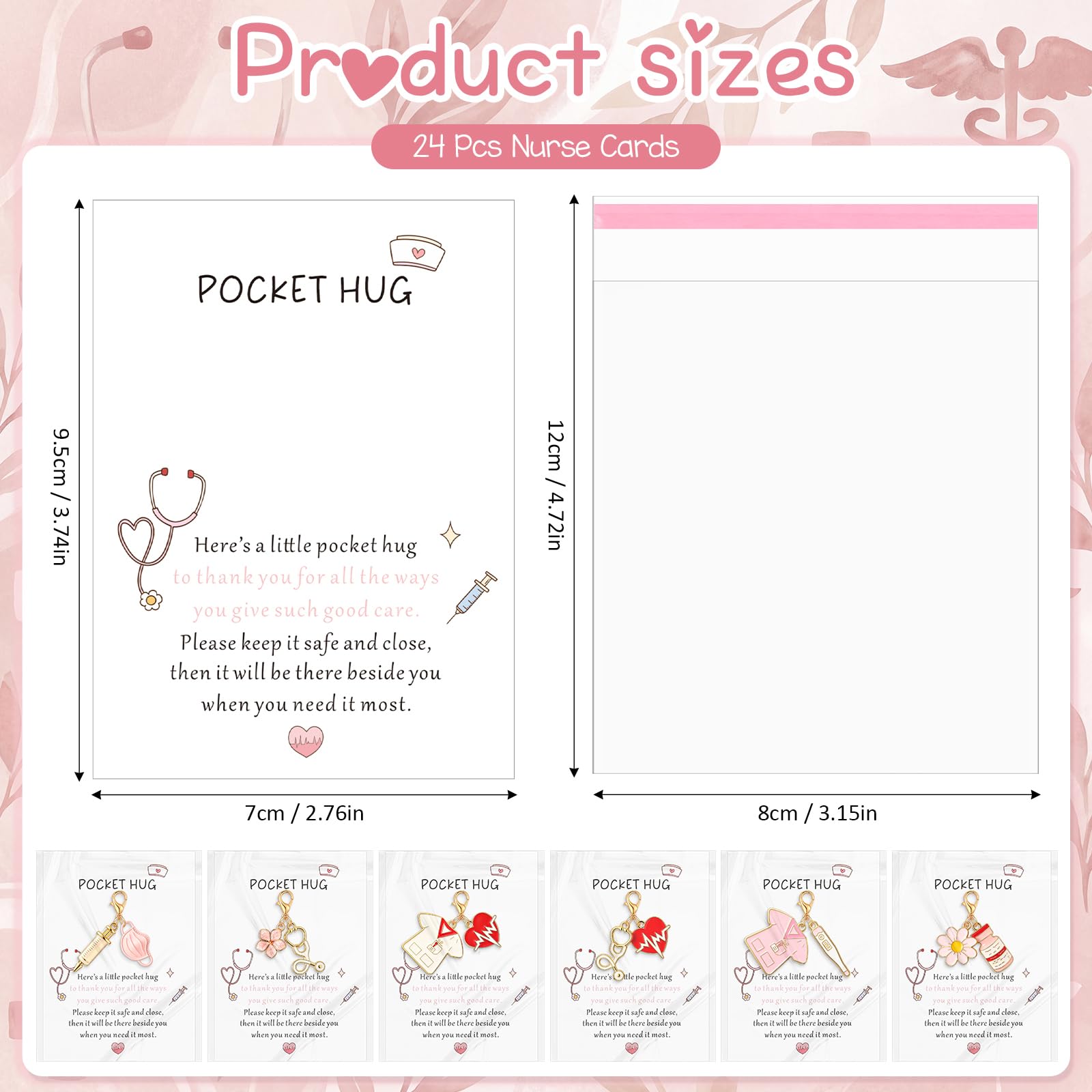 Kenning 24 Pack Nurse Pocket Hug Keychains with Cards and Gift Bags Bulk Stethoscope Hug Tokens Appreciation Gifts for Nurses Doctors Healthcare Workers Inspirational Thank You Gifts Hospital Staff