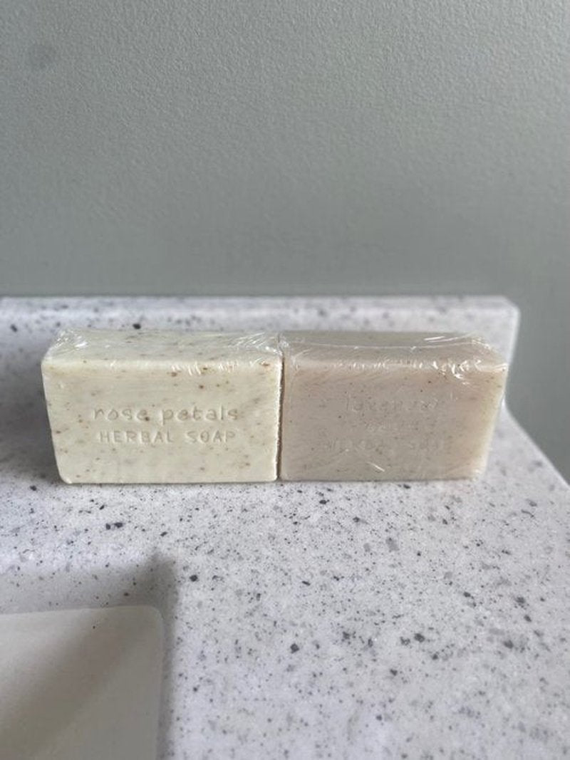 Greenwich Bay Trading Set of 2 Herbal Soaps Lavender Sage and Rose Petal - 6.4 Oz Bars Wrapped in Drawstring Cloth Sacks-Enriched with Shea Butter, Virgin Olive Oil and Fresh Botanical Scents
