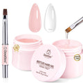 Beetles HEMA-Free Hard Gel for Nails-2 Pcs 1 oz 9 in 1 Clear & Jelly Nude UV & LED Lamp Cured Sculpting Gel for Nail Extension & Nail Repair with Flat Nail Brush High Hardness Nails for Pros Women