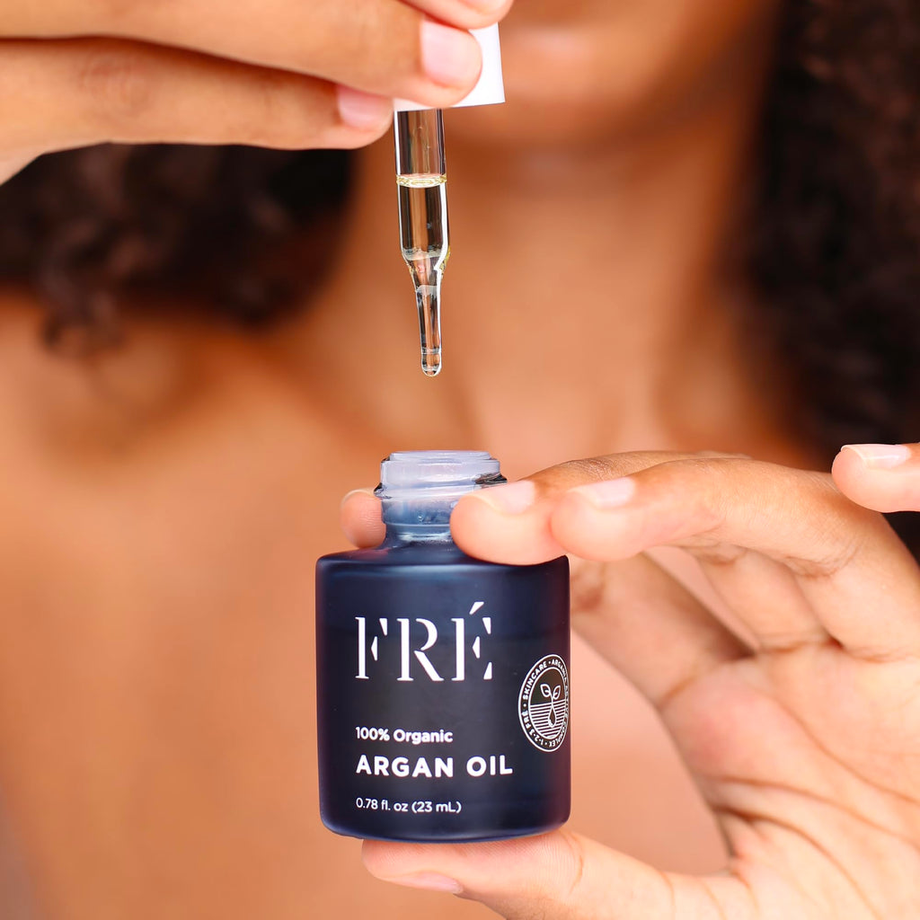 FRE Skincare 100% Organic Argan Oil for Hair, Skin & Nails - Cold Pressed Carrier Oil Stimulates Growth for Dry Damaged Hair - Moroccan Skin Moisturizer for Softer & Smoother Skin