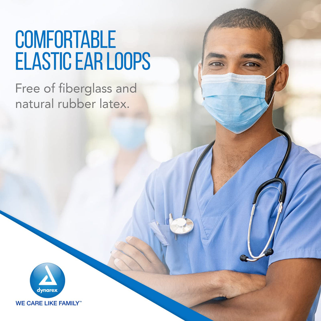 Dynarex Procedure Masks - Triple-Pleated Face Masks with Ear Loops & Nose Strip - Disposable Medical Mask, Face Protection for Hospital - 50 per Box– Blue
