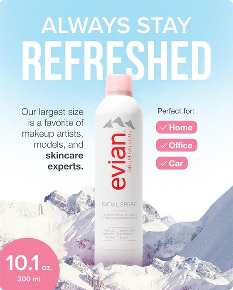 Evian Facial Spray - Hydrating Mineral Water Mist for Refreshing Makeup & Daily Skincare - 5 oz