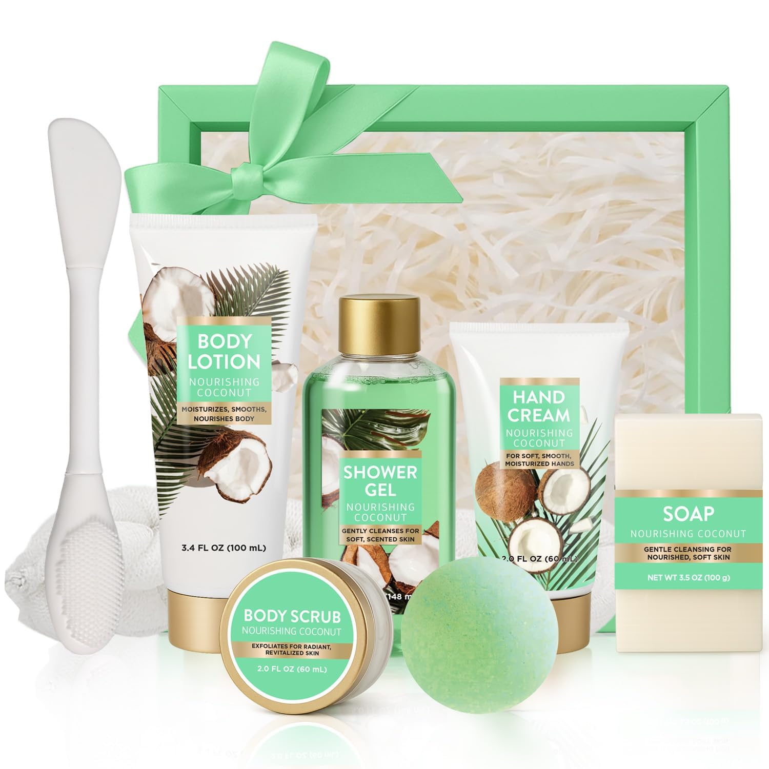 Spa Gift for Women, 8 Piece Luxury Coconut Bath Set with Bubble Bath & Bath Bombs Body Scrub Lotion Hand Cream, Bath Sets for Women Gift, Anniversary Present Birthday Gifts
